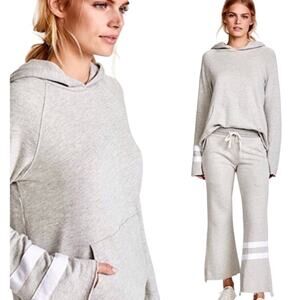 Sundry White Stripe Raw Hem Hoodie Sweatshirt Wide Leg Pants Tracksuit Set Sz 2